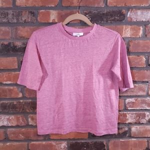 Vince Elbow Sleeve Crewneck Linen Relaxed Fit Tee in Baies Minimalist Women's S